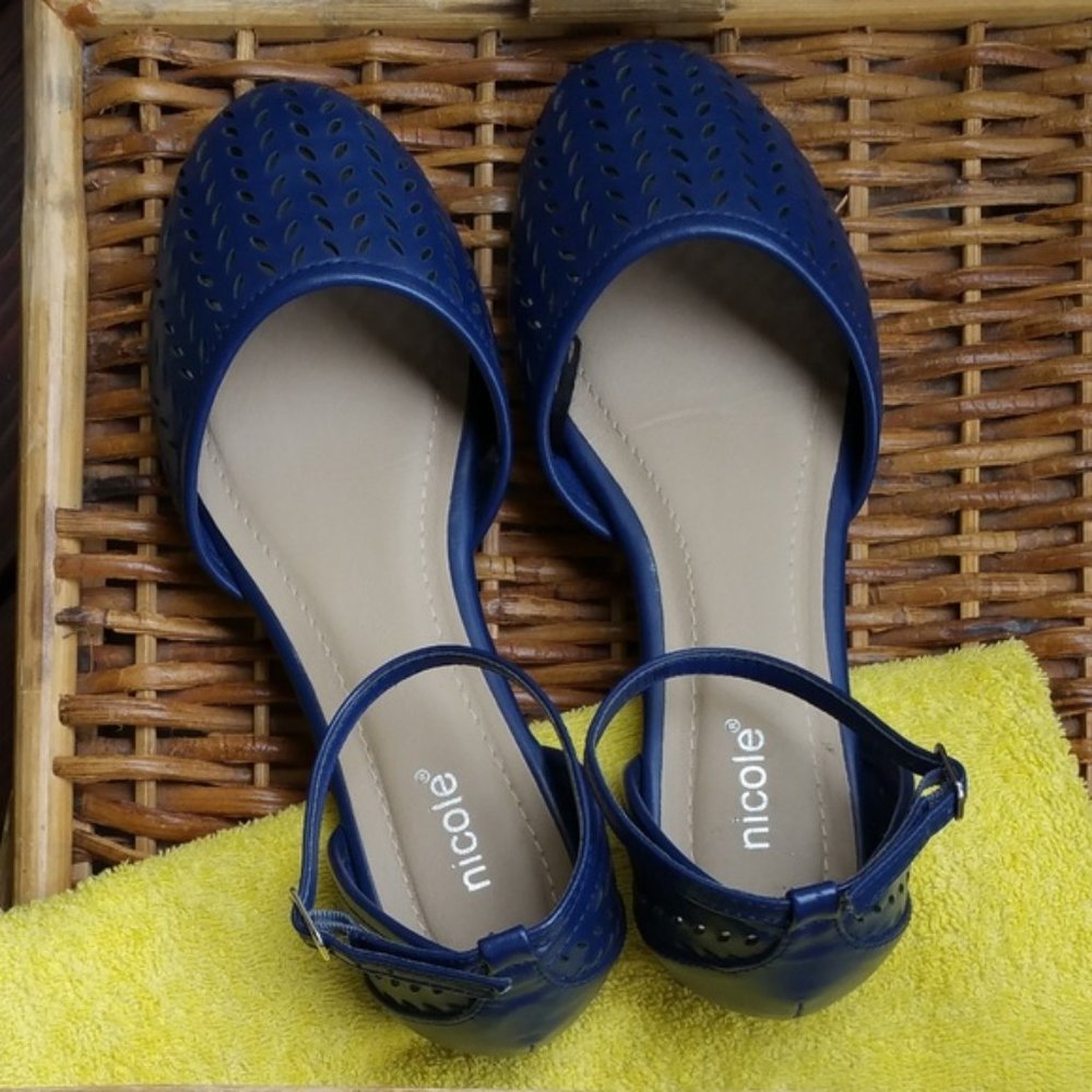 Blue Ankle Band Flats 7.5